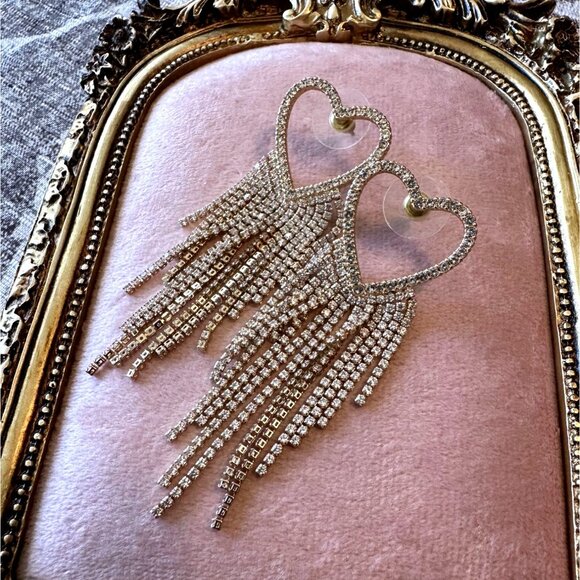 Heart-Shaped Gold-Tone Fringe Dangle Earrings With Rhinestone Accents Park Lane - Picture 6 of 9